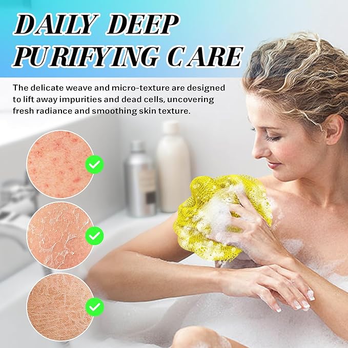African Net Sponge Authentic Exfoliating Body Scrubber for Shower & Bath, Deep Cleansing Lather for Dead Skin Removal, Back Scrubber Gift for Women & Men（Yellow）