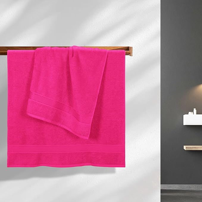 BELZZI Home Ultra Soft 4 Pack Oversized Bath Towel Set 27x54, Cotton Compact Bath Towels, Highly Absorbant Eco-Friendly Quickdry & Lightweight Towel, Ideal for Gym Travel Camp Pool - Hot Pink