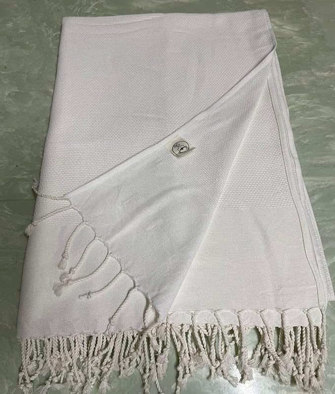 Bersuse 100% Cotton Ventura XL Throw Blanket for Couch - 100% Cotton - 60x90 Inches, White