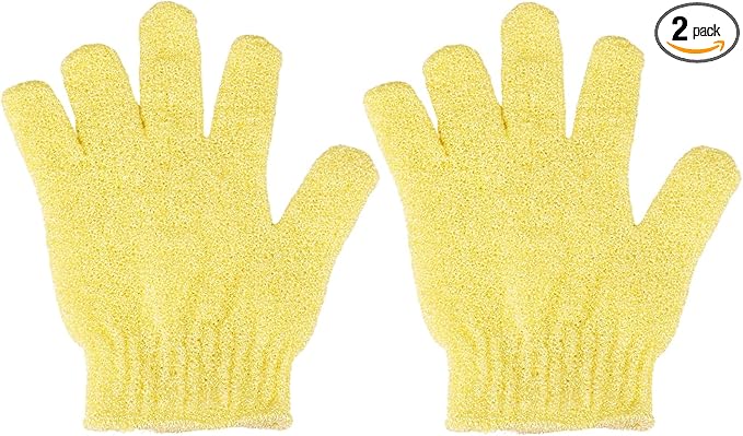 2 Pcs Shower Gloves, Exfoliating Gloves, Exfoliating Mitt, Exfoliating Body Scrub, Loofah Bath Gloves for Men, Women (Yellow, 2)