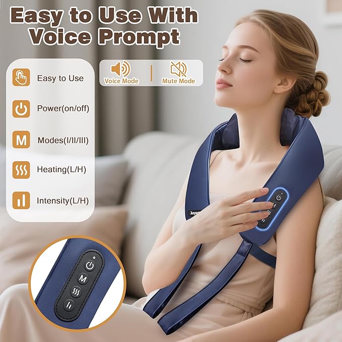 Joyset Cordless Neck Massager with Heat, 6D Deep Kneading Neck Shoulder Massager for Pain Relief, Shiatsu Massager for Shoulder, All Body, 2 Speed Intensities