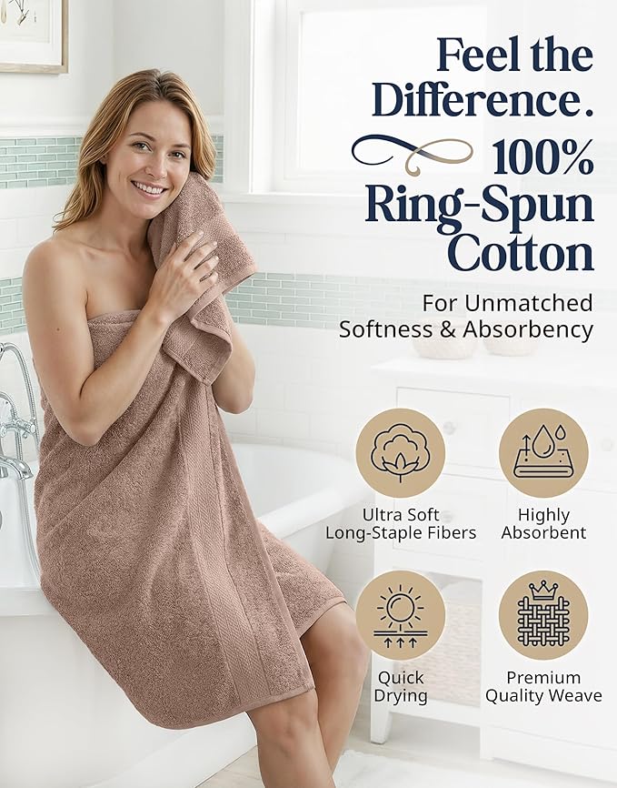 LANE LINEN 100% Cotton Towels Set - 16 Piece value pack - Soft, Absorbent & Durable - 4 Bath, 8 Washcloths, 4 Hand Towels for Bathroom - Ideal for Home, Spa & Gym - Quality You Can Trust - Taupe