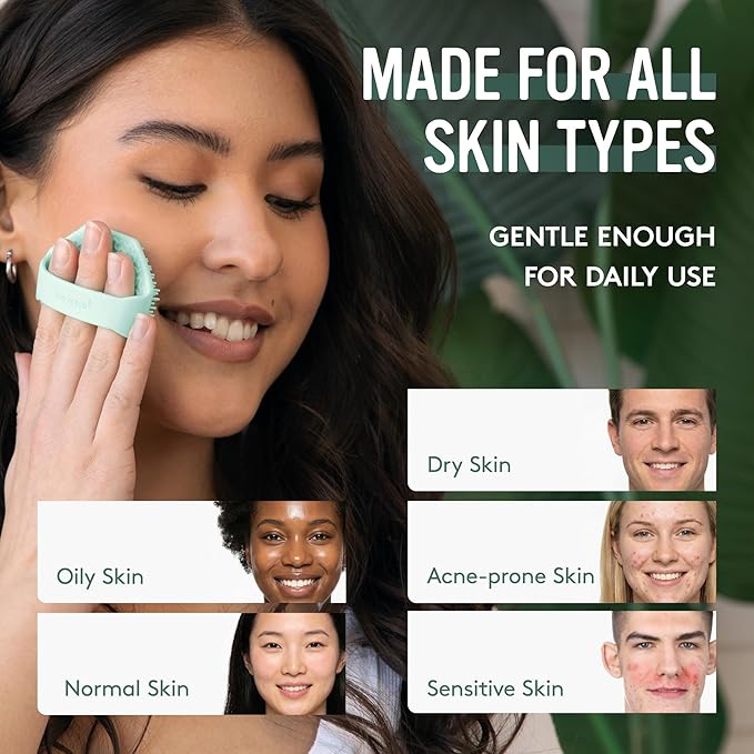 Sud Scrub® Antimicrobial Silicone Face Scrubber, 1 Pack, Gentle Face Exfoliator for Sensitive Skin, Eco Friendly Facial Cleansing Brush, Exfoliating Face Brush for Men and Women (Mint)
