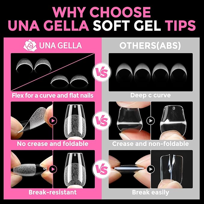 UNA GELLA Short Coffin Nail Tips: 216pcs Short Coffin Press on Nails Pre-shape Gel Nail Tips for Full Cover Acrylic Nails False Nails For Nail Extension Home DIY Salon 12 Sizes Gelly Tips