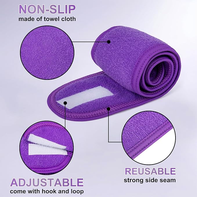 TopTie 4PCS Spa Facial Headband Skincare Makeup Head Wrap Adjustable Terry Cloth Head Band for Washing Face