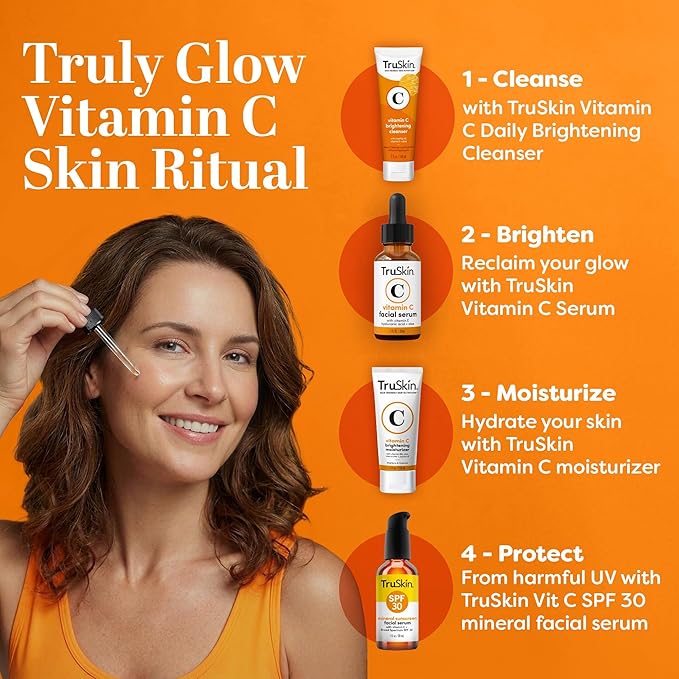 TruSkin Vitamin C Serum for Face - Anti Aging Face Serum with Hyaluronic Acid & Vitamin E - Brightening Formula for Improving Appearance of Dark Spots, Fine Lines & Wrinkles - All Skin Types, 1 fl oz