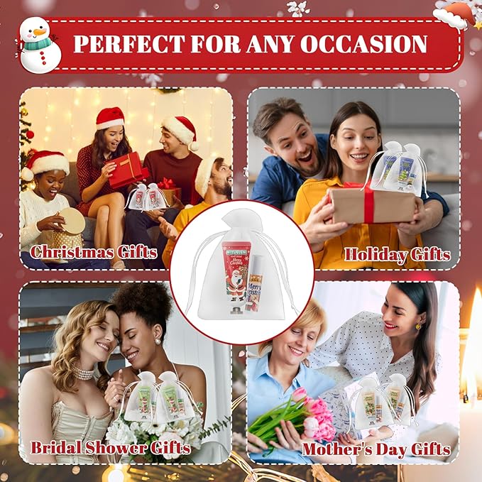 JAOJAO Christmas Lip Balm Bulk, Christmas Hand Cream with Organza Bag and Thank You Card Gentle Nourishing Xmas Gifts for Women Girlfriend Wife Mother Colleague Teacher, Set of 40