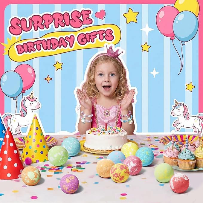 Unicorn Bath Bombs for Kids Girls with Bracelet Inside, 12pcs sanyi Easter Basket Stuffers Bubble Bath Toys Birthday Gifts for 4 5 6 7 8 Year Old Girl