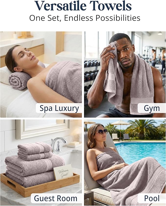 LANE LINEN 100% Ring Spun Cotton Bathroom Towel Set - 6 Piece - Soft, Quick Dry & Highly Absorbent - 2 Bath, 2 Wash cloths, 2 Hand Towels - Ideal for Guests & Perfect for Bathroom decor - Platinum