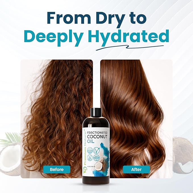 Fractionated Coconut Oil 8 oz - 100% Pure, Lightweight, Odorless and Colorless Liquid Coconut Oil for Skin, Hair, Massage, DIY Beauty and Essential Ois Mixing
