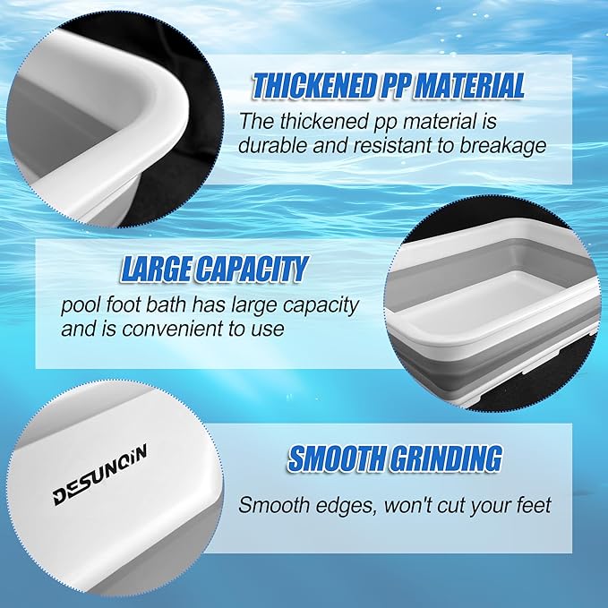 11.8" x 7.87" x 4.5" Pool Foot Bath Tray for Swimming Pool, Non- Slip Collapsible Foot Bath for Pool, Portable Foot Tub for Pool for Above Ground Pool Accessories, Rinse Feet Keep Pool Clean