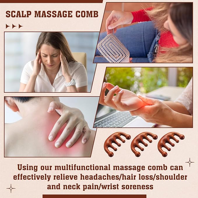 LemonRoad 12 Pack Wooden Scalp Massager Natural Sandalwood Wide Tooth Combs Wooden Head Scalp Massage Combs Bulk for Hair Growth Hair Care(Classic)