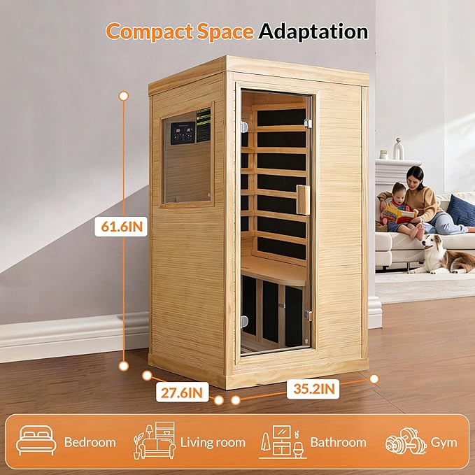 OUTEXER Infrared Sauna Home Sauna Spa Room Chilean Pine Wood 1200W Indoor Saunas Low EMF 110V with 7 Color Light