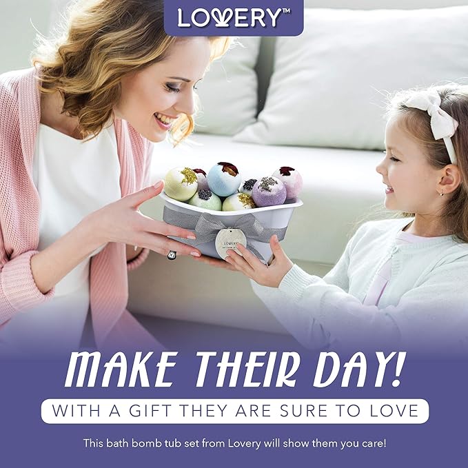 Mothers Day Gift Bath Bombs Gift Set for Women and Men, 10 Oversized Two Tone Bath Fizzies with Shea & Coco Butter Dry Flower Petals, Rich Spa Bath Set in Cute Tub, Multiple Fragrances, Birthday Gifts