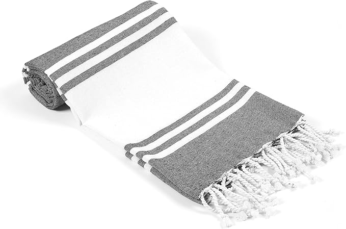 Goroly Home Cotton Turkish Peshtemal Beach Towel, Extra Large, Thin Quick Dry Sand Free Pool & Swim Towel, Bathing Blanket, Travel Essentials, (Charcoal, 36x71 Inches)
