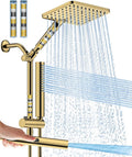 Filtered Shower Head with Handheld Spray Combo High Pressure Rain Shower Head Dual Shower Head with Filters - Removes Chlorine Height Adjustable & Built-in Power Wash (Gold)