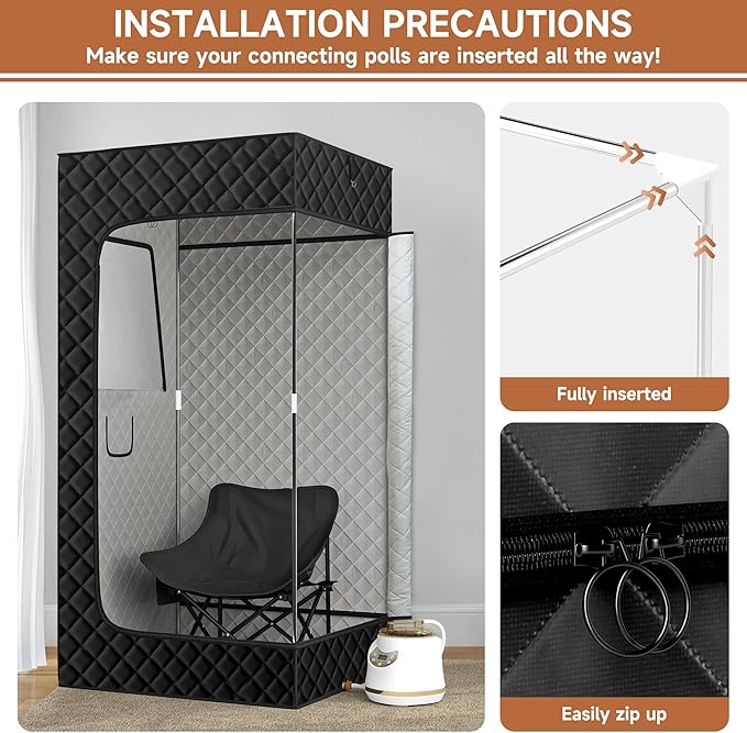 Springspa Portable Steam Sauna Box with 3L & 1500W±10%, Personal Sauna Tent with 9 Adjustable Heat Levels, Steam Sauna Full Body for Home, Foldable Chair, Extra Large Size 3' x 3' x 5.9'