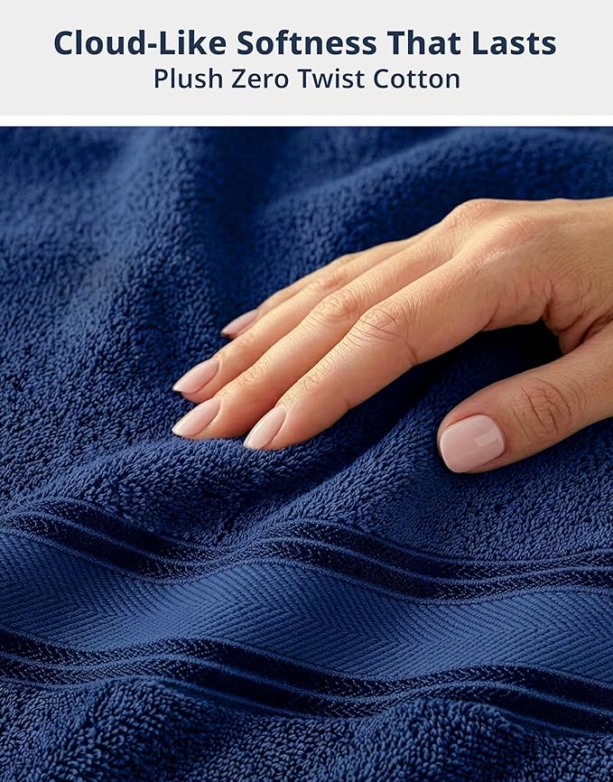 LANE LINEN 100% Mercerized Cotton Bath Towel Set of 18 – Zero Twist Shower Towels, 6 Bath, 6 Hand Towel & 6 Washcloths, Quick-Dry, Luxuriously Soft & Durable, Perfect for Everyday use – Navy