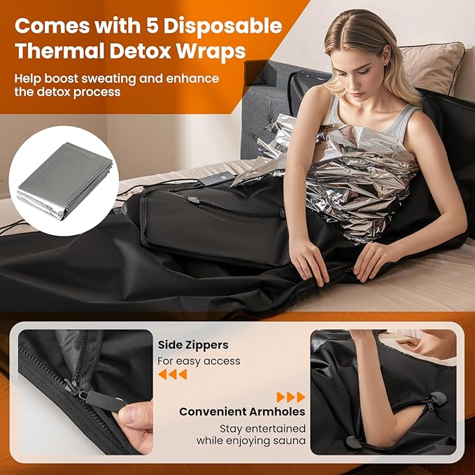 COSTWAY Infrared Sauna Blanket, Portable Full-Body Personal Sauna for Home Use w/Armholes, Wraps, Sauna Bag, 95-170 °F Temp Range, 30-90 Min Timer, Relaxation & Detoxification, Muscle Tension Release