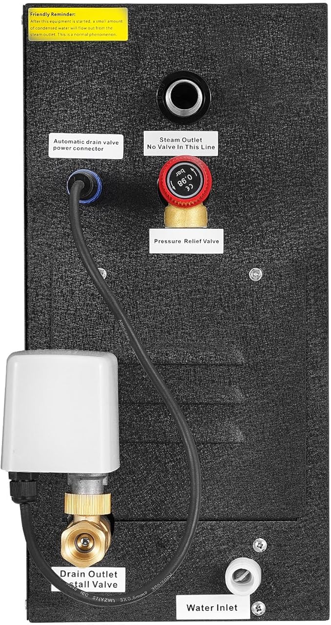 VEVOR Steam Generator, 9 kW Steam Shower System with Controller for Home Sauna & Spa, Commercial Auto Drain Kit with Overheat, Dry-Run & Overpressure Protection, 10min to 24h Timer, Black
