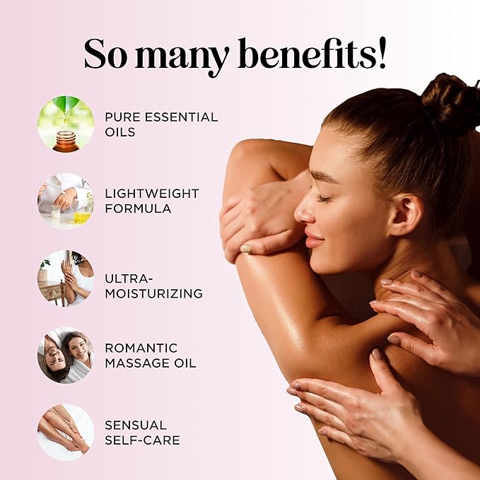 Tempting Lavender Massage Oil for Couples - Aromatherapy Sensual Massage Oil for Date Night with Lavender Essential Oil and Sweet Almond Oil - Vegan Non Greasy & Smooth Gliding Formula (8 Fl Oz)