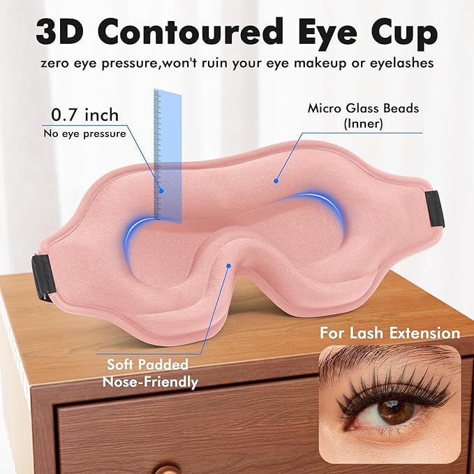 Sleep Eye Mask for Men Women, Weighted Sleeping Mask for Side Sleeper, Travel Blackout Night Blindfold Eye Shade Cover with Adjustable Strap (Blush)