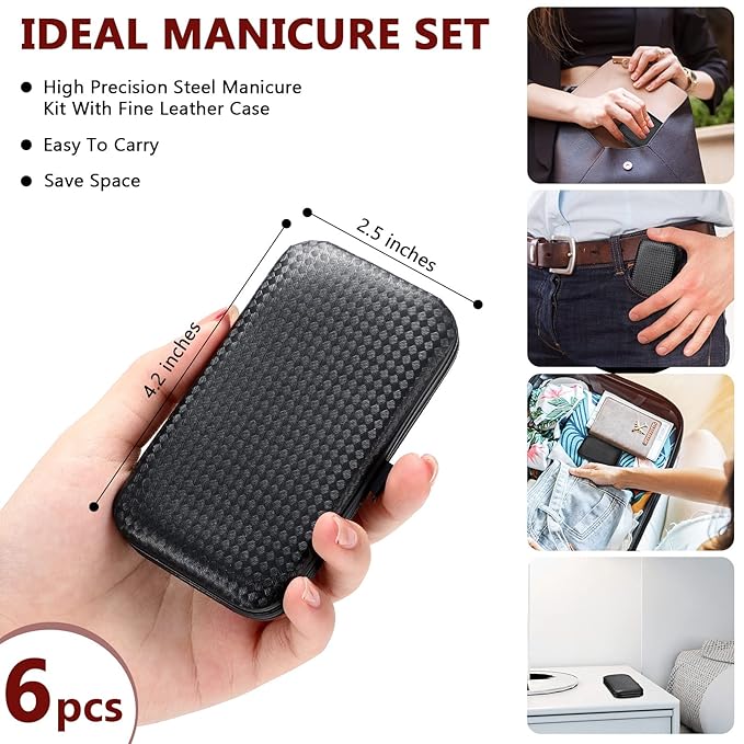 Hanaive 6 Set Manicure Set 48 Pcs Nail Clippers Pedicure Kit Gift for Mother's Day 8 in 1 Stainless Steel Grooming Kit Professional Nail Care Tools with Luxurious Travel Case for Men Women(Black, Red)