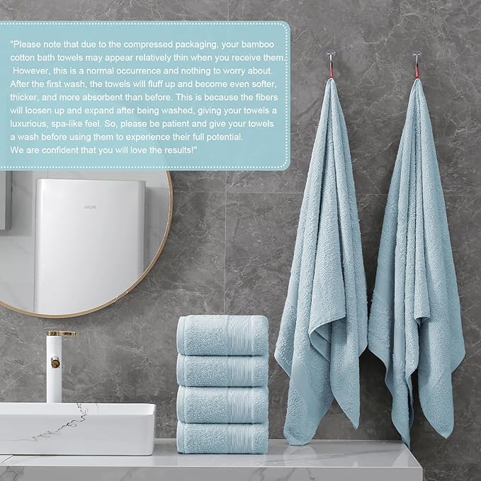Aibaser Bath Towels, 27x54inch - Natural, Ultra Absorbent Towels for Bathroom, Travel, Gym, Shower and Spa (6 Piece Set) (Blue)