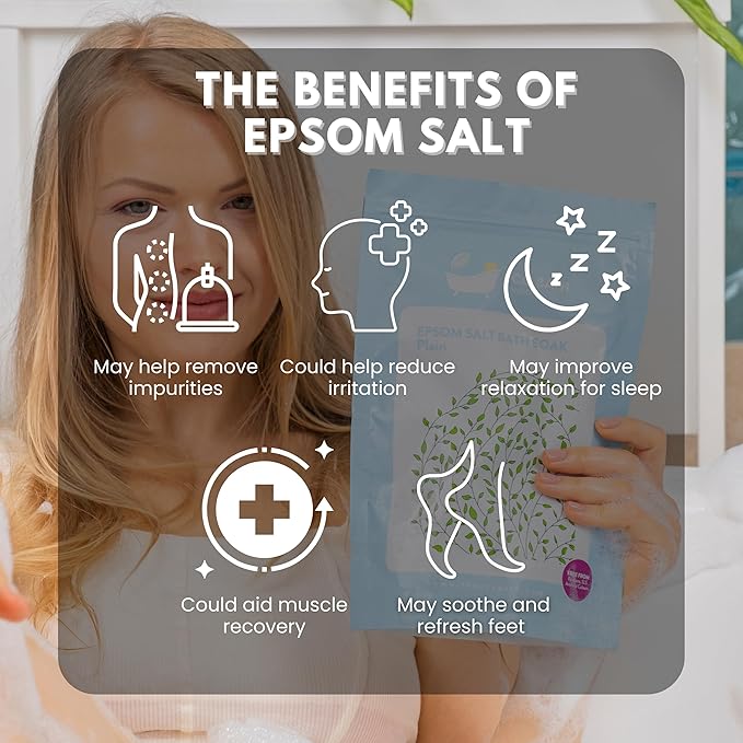 Eco Bath London Plain Unscented Epsom Salt Bath Soak - Pouch 2.2 lb (1 kg), Made in UK, Natural Magnesium Bath Salt, Relaxing Spa Bath Soak for Stress Relief, Self Care Gift for Women and Men