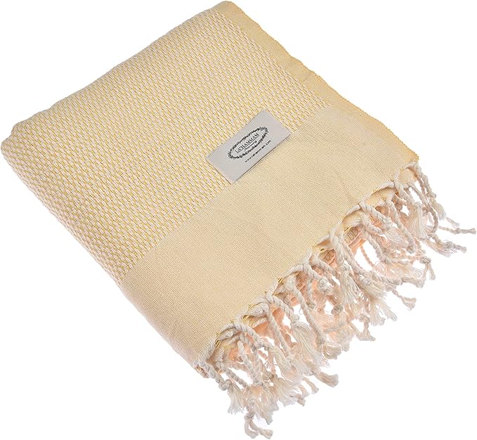 Beach Towel | Cotton Beach Towels, Easy to Carry, Sand Free, Highly Absorbent, Quick Dry, Turkish Towels for Travel Camping Bath Sauna Beach Gym Pool Yoga SPA by Lahammam, Akasya, Yellow