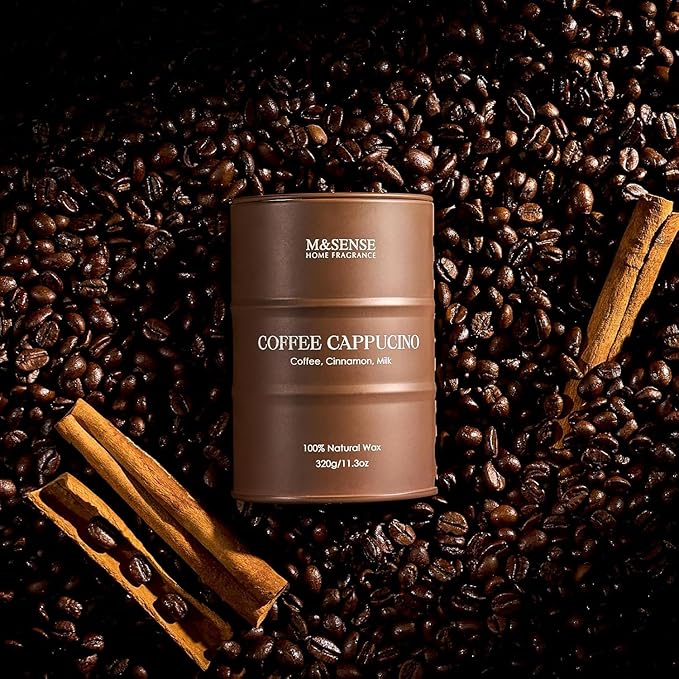 M&SENSE Coffee Cappucina Scented Candles, Christmas Soy Wax,Christmas Decor Candle 11.3oz 70 Hours Long Lasting Burning, Strong Coffee Aroma Candle Unique Housewarming Appreciation Gifts