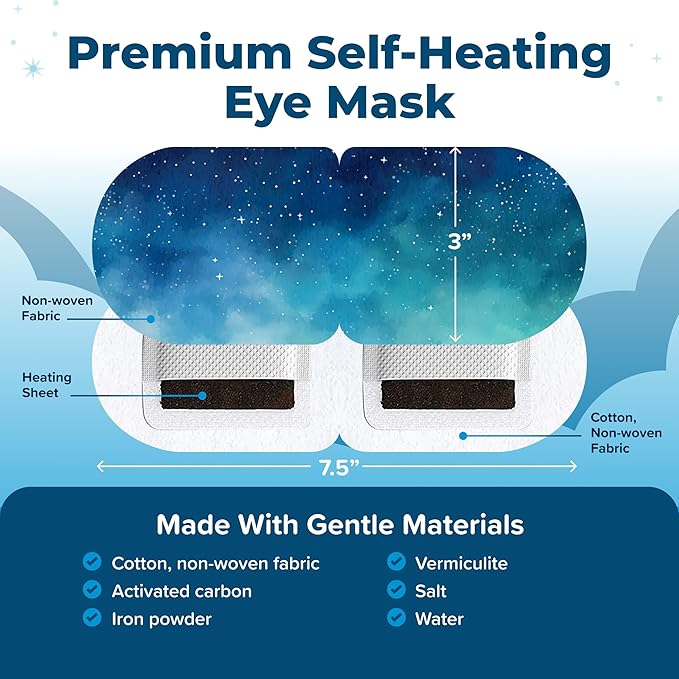 Heated Eye Mask for Dry Eyes - 16pcs Self Heating Steam Eye Mask - Warm Compress for Eyes - Warming & Ready to Use for Sleep & Relaxation - On-The-Go Warm Eye Compress Travel Essentials