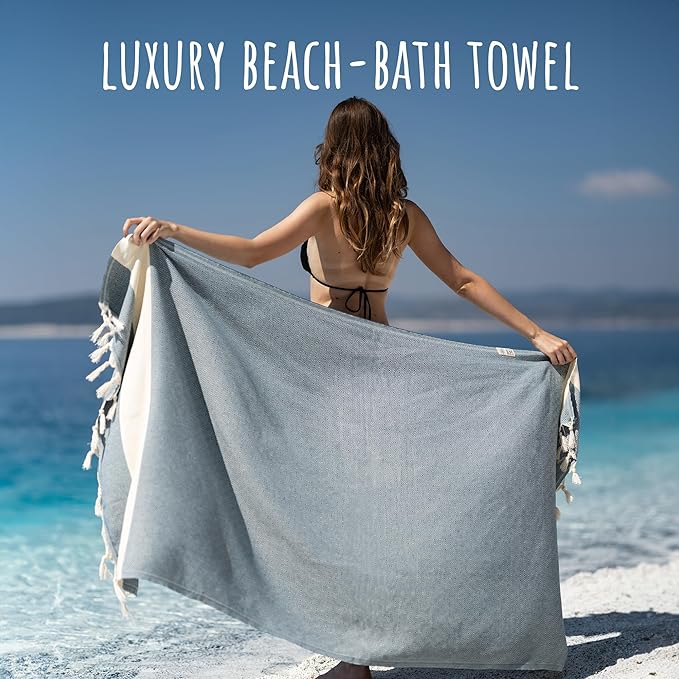 Turkish Beach Towels Oversized Clearance XL 40x71- Sand Free Beach Towel- 100% Cotton Soft Quick Dry Towel- Extra Large Travel and Pool Towels for Adults- Cloud Sandproof, Beach Essentials for Women