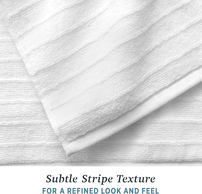 Welhome James 100% Cotton Textured Stripe Towels - 6 Pack Hand Towels, Soft & Absorbent, White
