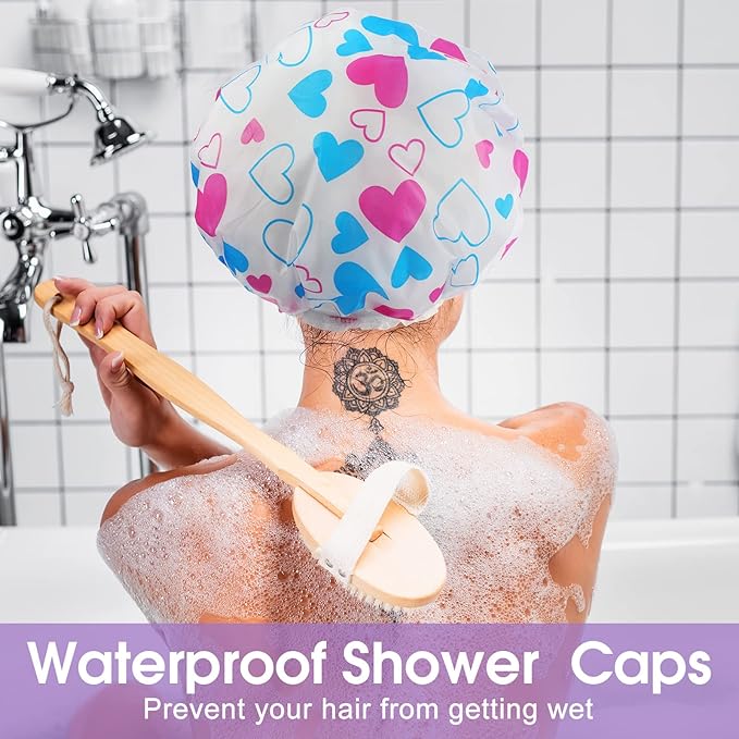 20 Pcs Reusable Plastic Shower Caps for Women, Bulk Waterproof Shower Caps Bath Hair Bonnets with Elastic Band Assorted Colors for Home, Salon & Spa