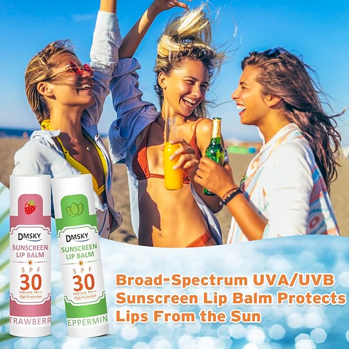 DMSKY SPF 30 Lip Balm 16 Pack, Broad Spectrum Lip Sunscreen No White Cast, Moisturizing Sunblock for Lips with Vitamin E & Coconut Oil - Beach Essentials & Travel Size