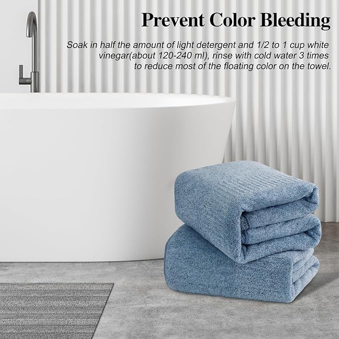 SEISSO Large Bath Towels Set of 4-35 x 63 Inches Super Absorbent & Lightweight Quick Drying Bamboo Viscose Towels, Oversized Bath Towel for Beach, Travel, Gym, Sauna, Camp, Pool - Light Blue