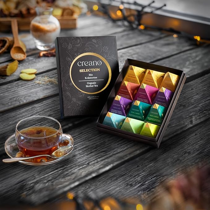 Creano Organic Herbal Tea Gift Set "Organic Herbal Tea" – 12 Pyramid Tea Bags in 9 Different Varieties – 30g*
