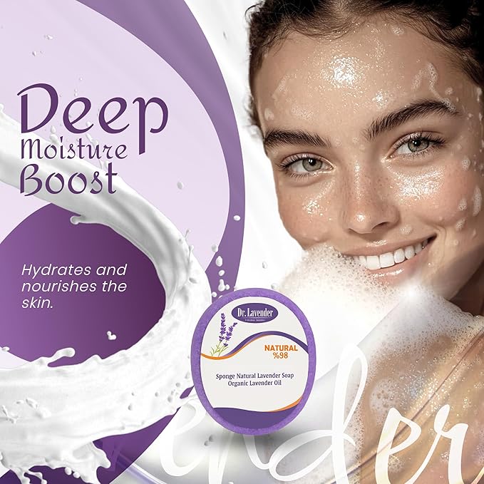 Soap Infused Sponge Scrubber – Farm Fresh Lavender Essential Oil – 2-in-1 Exfoliating Body Wash & Massage Bar for Cellulite, Dead Skin, Blackheads - (Lavender Spa)