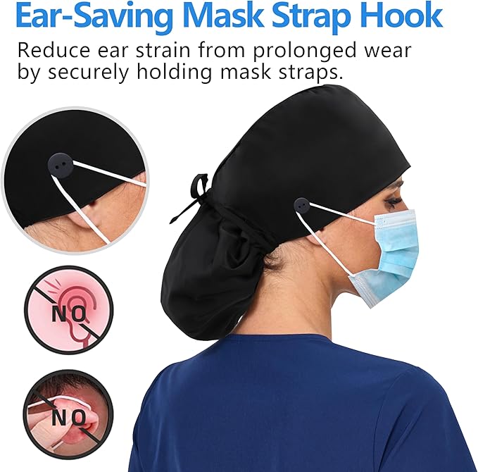 Satin Lined Scrub Cap, Adjustable Surgical Cap with Sweatband & Buttons, Soft and Wrinkle-Resistant Scrub Hat