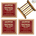 Oatmeal Goat Milk Soap Bars 3 Pack 4.25oz Each with Bamboo Soap Dish, Moisturizing Bath Soap for Sensitive Skin, Dry Skin Relief Cleanser, Gentle Face & Body Soap, Made in USA