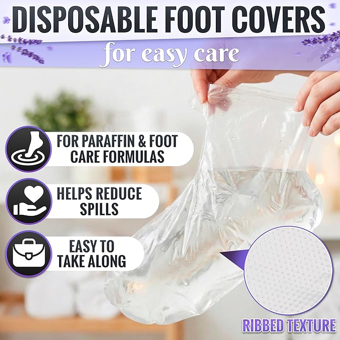 200 Pcs Plastic Socks for Moisturizing Feet – Leak-Proof Foot Gloves for Moisturizing, Ribbed Anti-Slip Design with 200 Stickers for Secure Fit – Paraffin Wax Bags | Self Care & Holiday Gifting