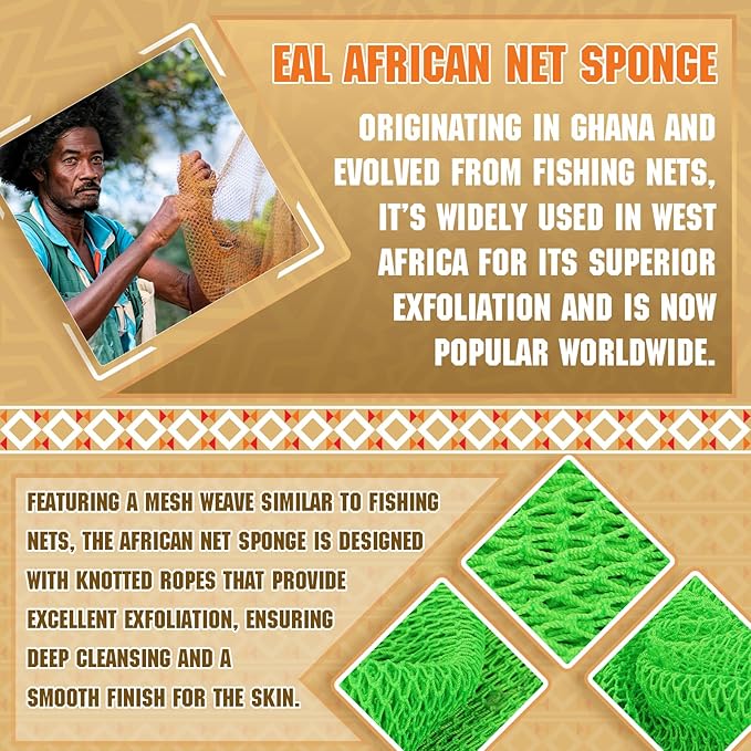 2 Pieces African Net Sponge – Real Authentic Exfoliating Bath Sponges for Silky Smooth Skin, Deep Cleansing Mesh for Full Body, Quick-Drying & Travel-Friendly (Purple Green)