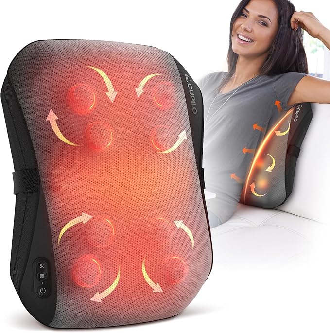 CuPiLo Back Massager for Pain Relief Deep Tissue FSA Eligible HSA, Upgrade 8 Massage Nodes for Upper and Lower Back, Shiatsu Back Massager with Heat for Chair, for Women Men(Corded)