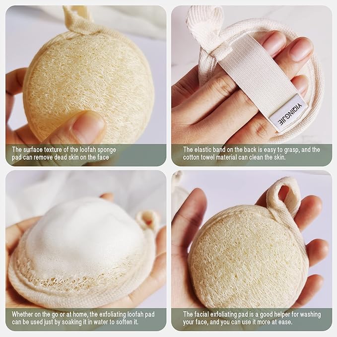 YIQINGJIE Natural Loofah Exfoliating Face Scrubber (4Pack), Facial Scrubber Loofa Pads,Clean Blackheads Without Hurting The Skin, Luffa for Women and Men,Brown