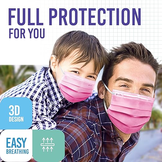 Medtecs Kids Face Mask Disposable - 2 Sizes Option (Child/Youth) 50 PCs - Comfy 3-Ply Breathable Children Masks, the Better & Safer Choice - Youth | Cherry Blossom
