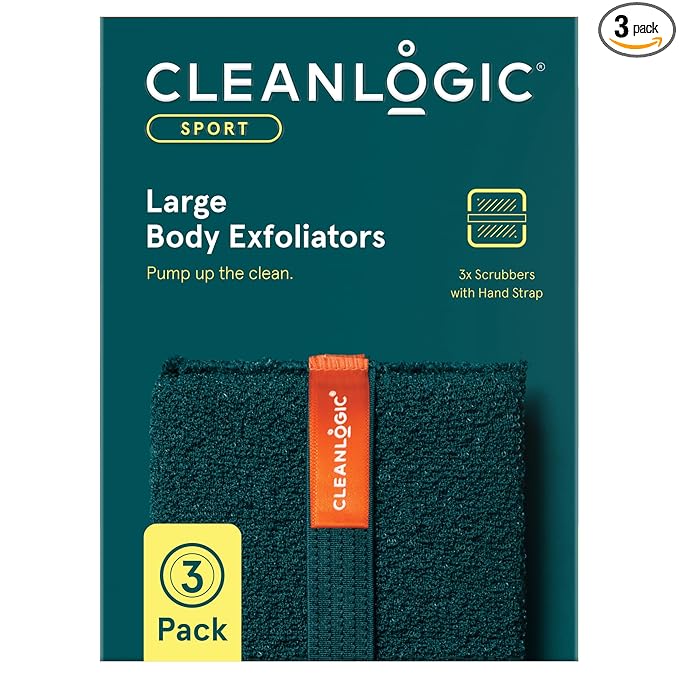 Cleanlogic Sport Exfoliating Body Scrubber, Large Exfoliator Tool for Athletes, Daily Skincare Routine for Smooth Clean Skin, 3 Count Value Pack