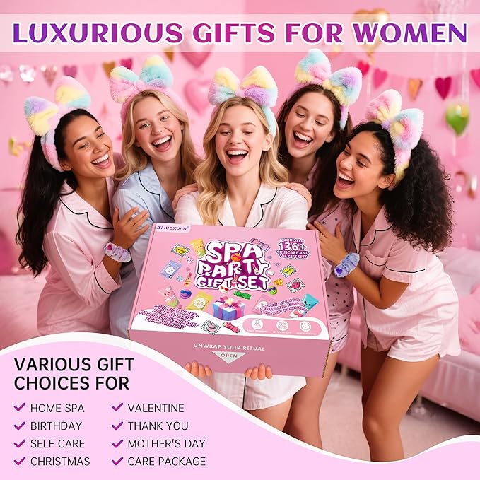 159Pcs Spa Party Supplies Set–12 Complete Spa Kits with Face/Lip/Eye/Hand/Foot Care + Birthday Party Essentials(Banner,Balloons,Curtains)–Perfect for Birthdays,Sleepovers,Slumber Parties & Relaxation