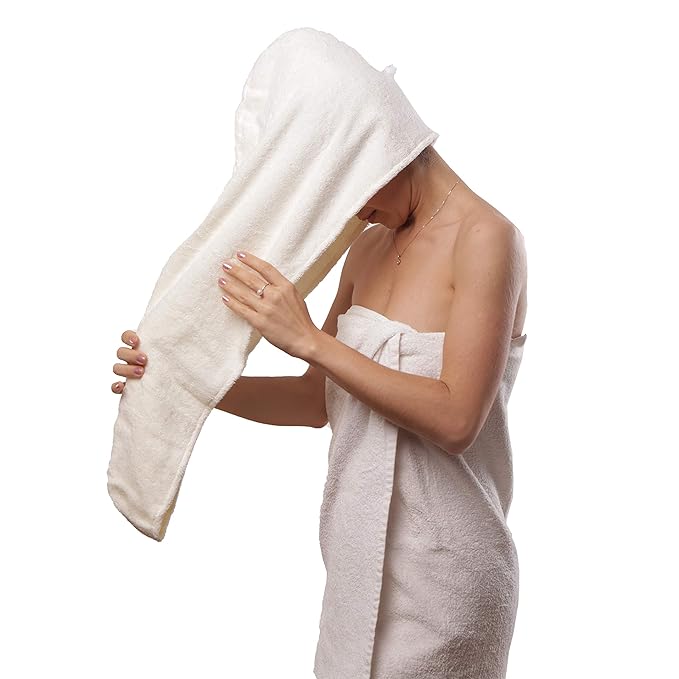 Huge Cotton Hair Towel Wrap for Women (Coral White)