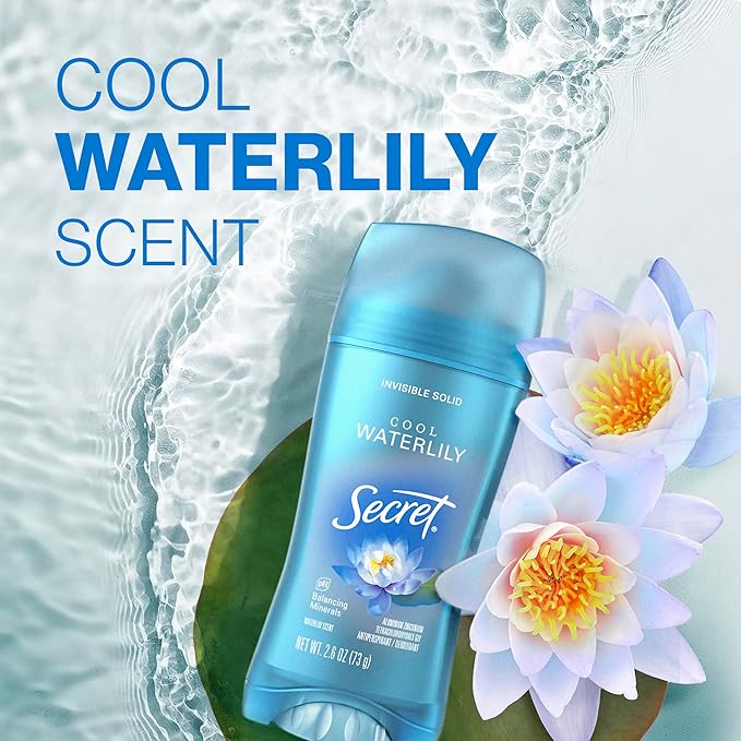 Secret Invisible Solid Antiperspirant and Deodorant, Waterlily Scent, 2.6 oz